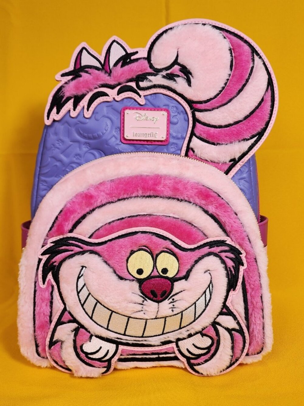 Loungefly Disney Alice in Wonderland Cheshire Cat Fuzzy Pink Mini Backpack NEW
